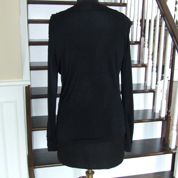 Black Fancy Beaded Turtleneck Stretchy Top Boat Neck M - Picture 7 of 7